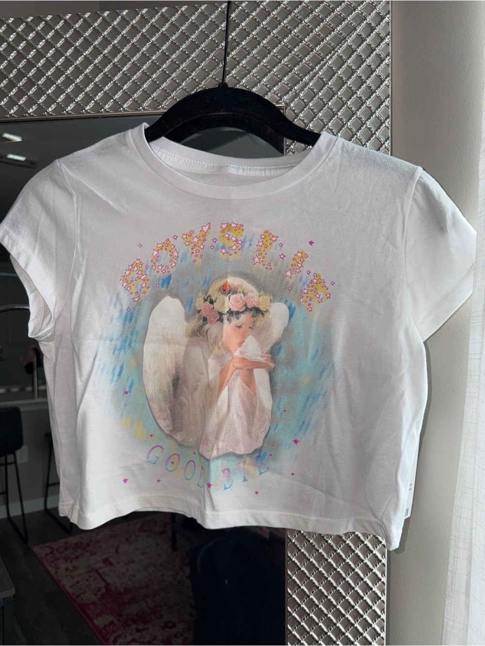 Boys Lie Angel Graphic Crop Top Tee Small